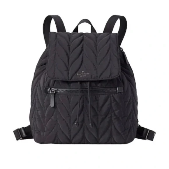KATE SPADE ELLIE LARGE FLAP QUILTED BACKPACK BLACK EUC